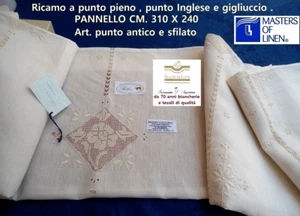 Tenda classica in lino ricamo a mano cm. 310 x 240 , rifinita 3 lati , avorio . - Foto 1 di 9