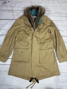 Tasha Polizzi Women's Tan Parka Jacket Aztec Print Lining Faux Fur Trim Sz S - Picture 1 of 11