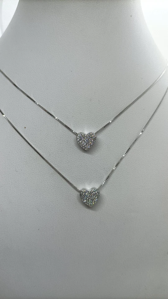 COLLANA CUORE DOPPIO FILO MM 10X10  ZIRCONI BIANCHI CM 45-50 EXPLOIT - Immagine 1 di 4