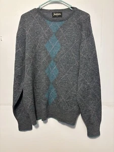 Argyle Sweater 50% Wool Size X Large Jantzen Gray/Teal/Pink Made in the USA - Picture 1 of 9
