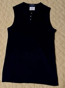 Chanel Black Sleeveless Top Cotton CC Logo Buttons Size 34-38 XS-XXS Excellent - Picture 1 of 3