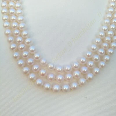 Triple Strands Trendy Dainty 8.5-9mm AAA+ Akoya White Pearl Necklace 14k Gold P - Image 1 of 4