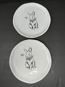 Bunny Rabbit Sketch Line Set of 2 Salad Plates Black & White 8" Easter Spring