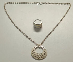Halskette mit Anhänger + Ring (18mm) Silberfarben LBVYR - Bild 1 von 7