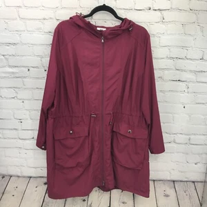 J Jill Top Womens 2X Red Lightweight Windbreaker Full Zip Hooded Jacket Fit - Picture 1 of 15