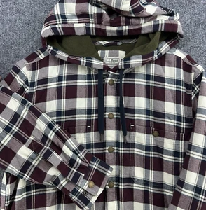 NEW NWT L.L. Bean Men's MEDIUM Hooded Fleece Lined Plaid Flannel Shacket Jacket - Picture 1 of 17