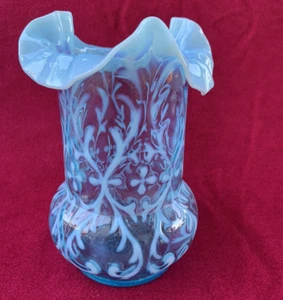Northwood Ruffled Blue Opalescent Spanish Lace Vase - Picture 1 of 18