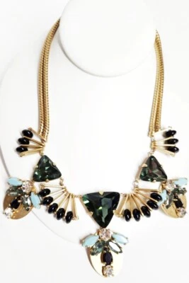 Collar J.Crew Abanicado Joya Declaración en Esmeralda Verde Claro Oro Buey B1693 Nuevo con Etiquetas Foto 1 de 4