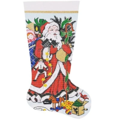 Needlepoint Handpainted Lee Christmas Stocking Kris Kringle 23" - Image 1 of 4