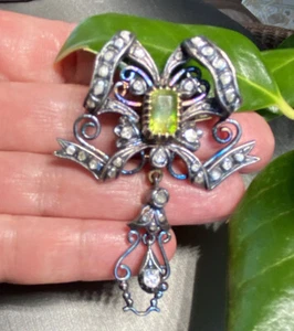 Vintage Diamond Brooch Pendant Estate Fine Jewelry Pre-Owned Peridot Bow - Picture 1 of 22