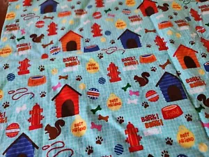 Less Than 1 Yard Dog Stuff On Light Blue Cotton/Poly - Picture 1 of 3