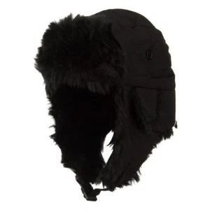 Black Aviator Faux Fur Winter Ski Trooper Trapper Ear Flap Hat Cap S/M - Picture 1 of 6