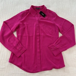 Express Shirt Womens XS Hot Pink Portofino Shirt Button Down Chiffon Office NWT - Picture 1 of 13