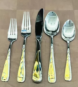 RETRONEU SONATA GOLD 5 Piece Place Setting NEW NEVER USED made in Korea - Picture 1 of 3