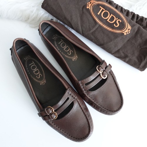 TOD’S Mocassini Tod's marroni in pelle doppia fibbia ballerino piatto Mary Jane taglia 5