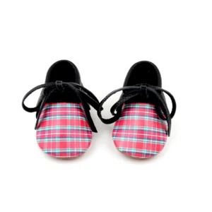 Tartan Starbie Baby shoes Plaid leather toddler shoes infant shoes boy girl - Picture 1 of 8