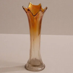 Vintage Swung Glass Vase Imperial Opalescent Marigold Carnival Glass 9" Tall - Picture 1 of 9