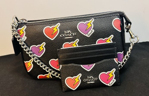 Borsa Coach Nolita 19 nera in tela firmata nuova con etichette e porta carte d'identità con cuori set