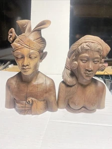 Vintage Carved Man And Woman Bali "Iron Wood" Carving Sculpture Signed - Picture 1 of 10