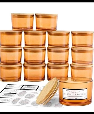 15 Pack 4oz Orange Glass Candle Jars with Airtight Bamboo - Image 1 of 4