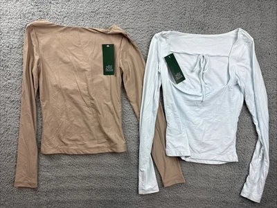 2x Wild Fable Womens XXS Long Sleeve Boat Neck Open Back T-Shirt Blue/Taupe - Image 1 of 4