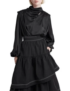 Aje "Efflorescent" long sleeve blouse in black size 4/UK14 BNWT - Picture 1 of 14