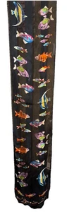 Bufanda de cuello vintage negra con estampado de peces de seda eco limpieza en seco 11" x 58" - Imagen 1 de 5