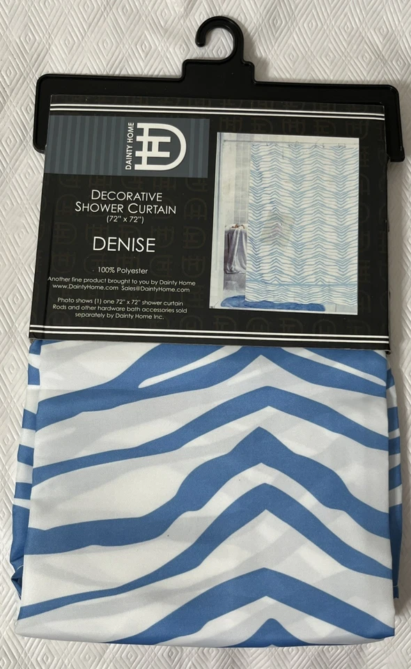 Cortina de chuveiro de poliéster Dainty Home Denise listra de zebra azul branca 72x72 NOVA - Imagem 1 de 4