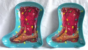 2 The Pioneer Woman "Cowboy Boot with Lights" Holiday Spoon Rests, Melamine, New - Picture 1 of 7