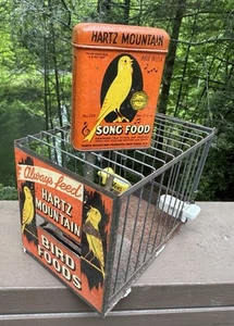 Vtg 1950’s Hartz Mountain Bird Foods Advertising Metal Bird Cage & Accessories ￼ - Picture 1 of 16