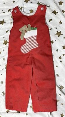 Boys Kelly’s kids Christmas Bear Red Overalls 3T - Image 1 of 4
