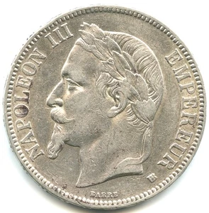 5 Franken Silber Napoleon III., Lorbeerkopf 1868 BB Qualität Nr. 1458 - Bild 1 von 2
