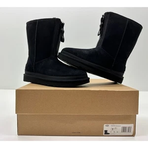 UGG WOMEN'S CLASSIC SHORT ZIPPER TAPE LOGO BOOTS BLACK SIZE 7 NIB #021S - Picture 1 of 12