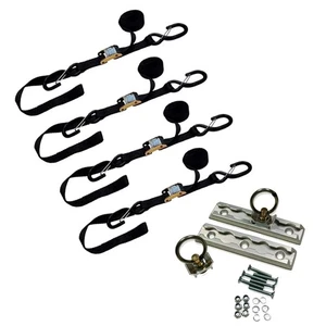 4PK 1"x6' Soft Loops Cam Buckle Straps w/2PK 6" L-Track for Motorcycles, Black - Picture 1 of 7