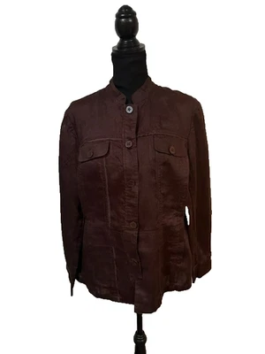 Chaqueta Blusa Coldwater Creek Mujer Talla 18W Marrón Sólida Mangas Largas Abotonada Foto 1 de 4
