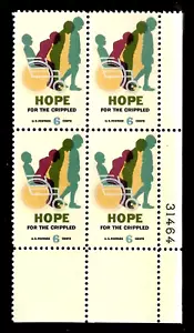 HOPE FOR THE DISABLED US 1385 EASTER SEALS 50 YRS MVF 6c STAMP PLATE BLOCK+MOUNT - Picture 1 of 4