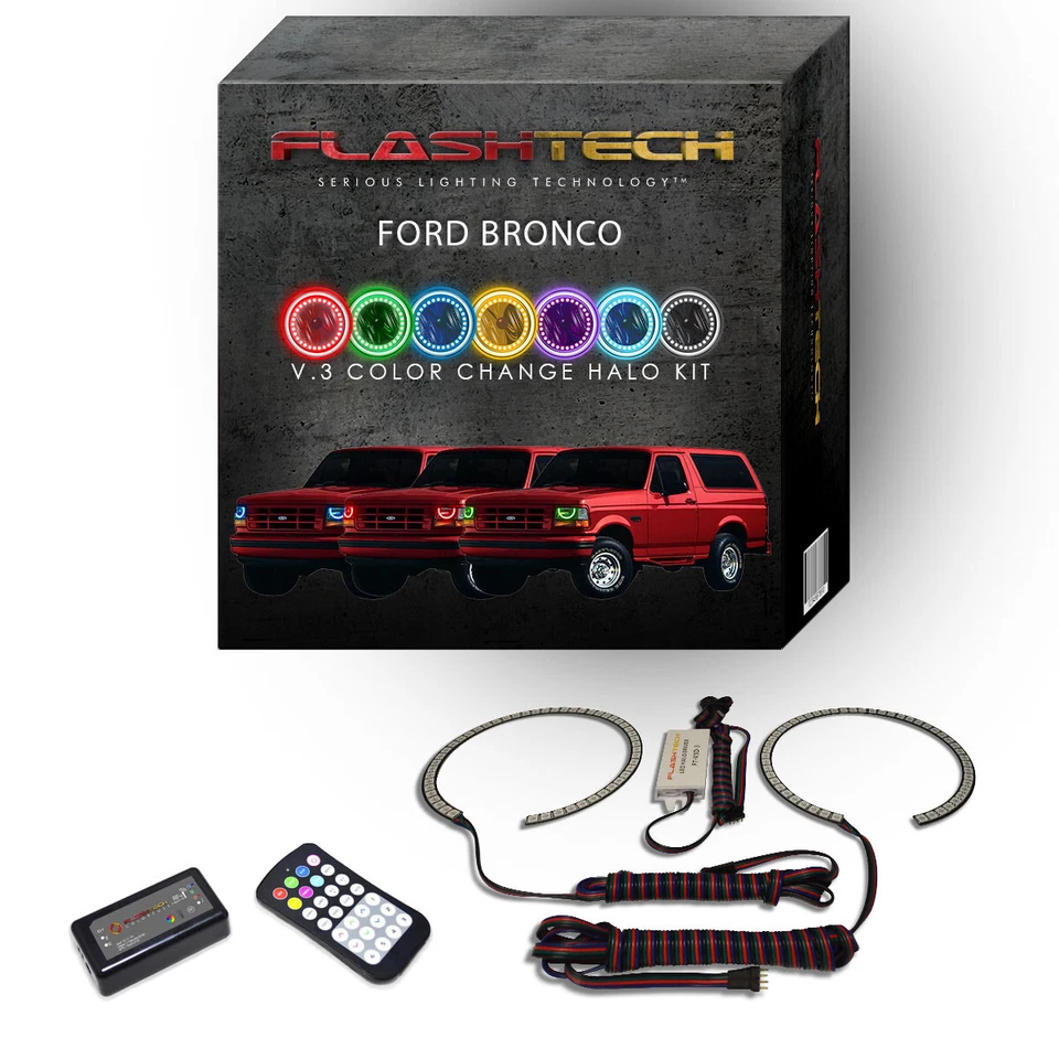 RGB Angel Eye LED Halo kit with RF Remote for 1992-1996 Ford Bronco Headlights - Image 1 of 4