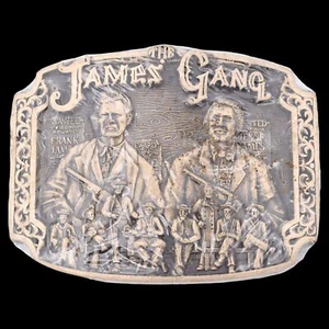 The James Gang Cowboy Western Outlaws Solid Brass Vintage Belt Buckle - Picture 1 of 3