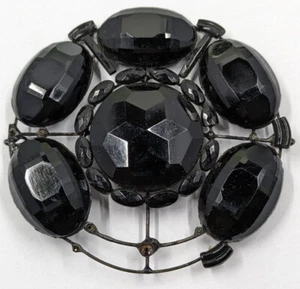 Antique Victorian Mourning Black Glass Pendant Funeral Adornment Circle Damaged - Picture 1 of 7