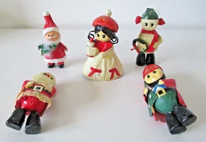 1970s Christmas 5Pc Hand Crafted 5" Santa Claus Paper Mache Ornaments Vtg AZ49 - Picture 1 of 11