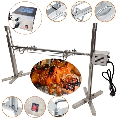 BRANDED 51" Electric BBQ Rotisserie Grill Kit Stainless Steel Grill 90lb Pig Lamb Portab