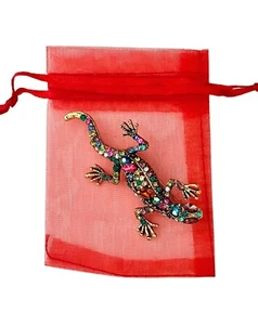 2.75” Long Fun Gecko Lizard Brooch "C" Clasp Multicolor Crystals Animal Jewelry - Picture 1 of 3