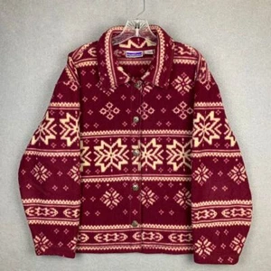 Vintage 90s North Crest Fair Isle Grandma Sweater 5-Button Red Winter Womens XL - Picture 1 of 8