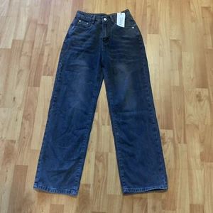 New Dazy Black Gray Mom Straight Baggy Denim Highwaist Jeans Waist 24 Small - Picture 1 of 12
