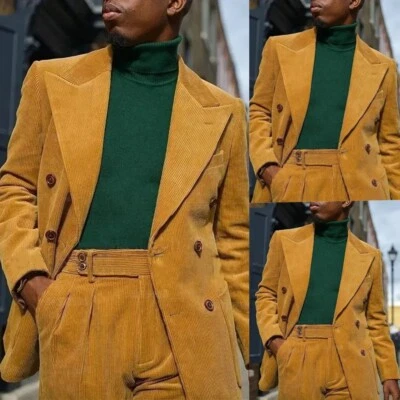 Trajes amarillos de pana para hombre 2 piezas solapa pico causal formal negocios graduación esmoquin Foto 1 de 4