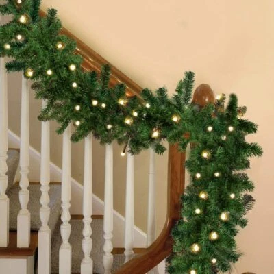9ft Christmas Garland with LED Lights Pre Lit Xmas Artificial Wreath Stairs Home - image 1 of 4