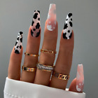Crème motif vache noir blanc faux ongles cercueil doux embouts d'ongles artificiels complets