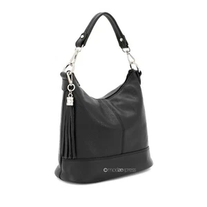 Leather Bucket Bag with tassle handbag shoulder bag all colours Italian - Picture 1 of 27