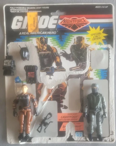 RARE!!! GI Joe ARAH Night Force Lightfoot & Shockwave(damaged  Leg) 1989 W/File Cover