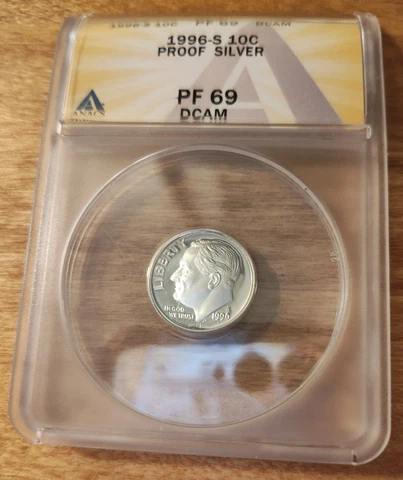 1996-S 10¢ Silver Proof Roosevelt Dime ~ ANACS: PF 69 DCAM - #013 Cover
